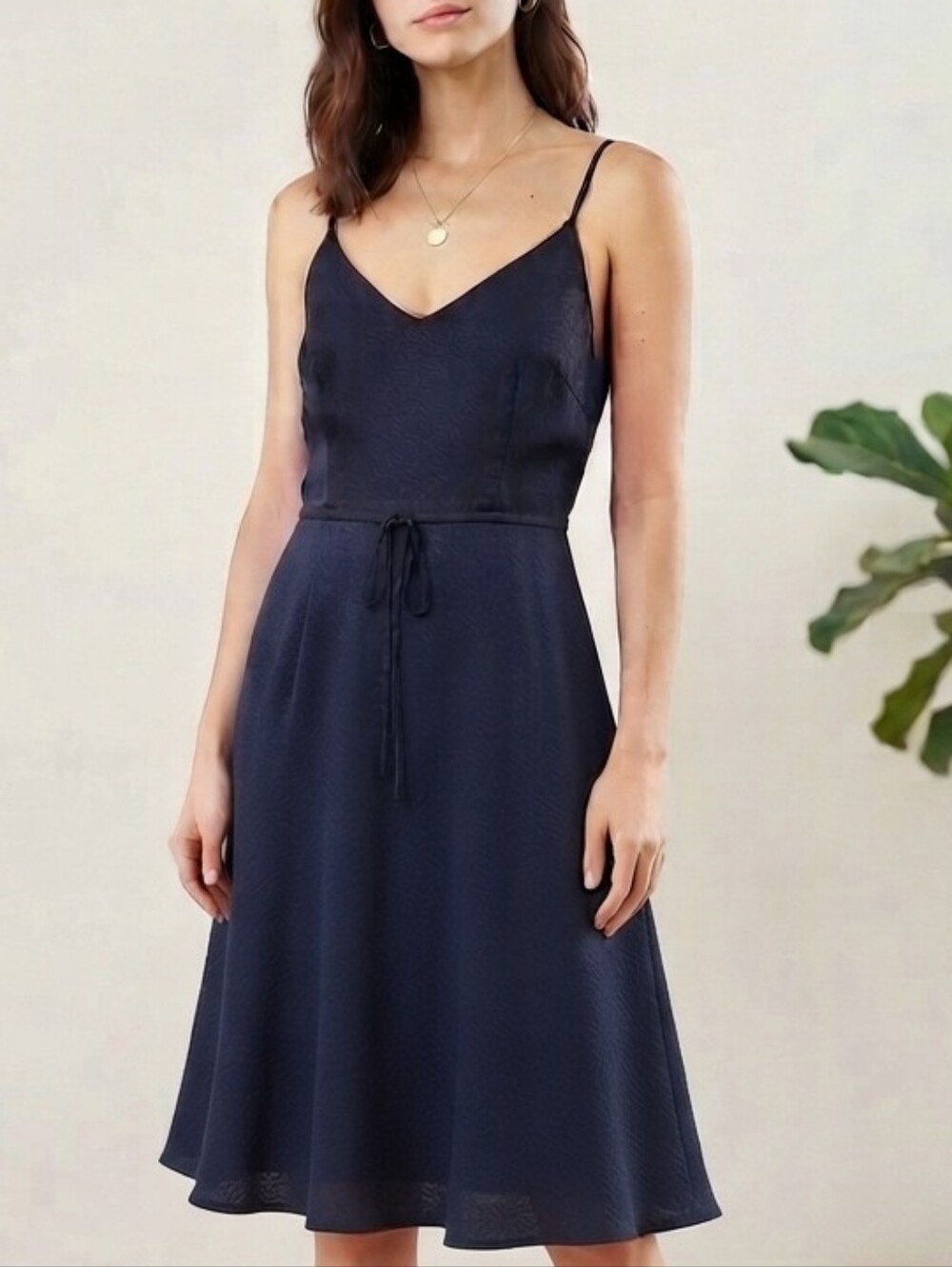 NEVER WORN Express Navy Slip Midi Dress with Waist Tie Sz Size Large